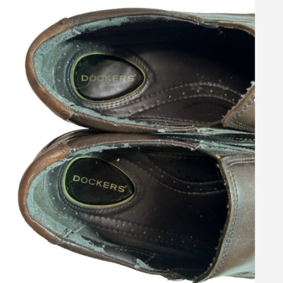 Dockers Leather Slip Ons Loafers Shoes Mens Size 13M Brown Side Stretch 1½" Heel - Picture 8 of 8